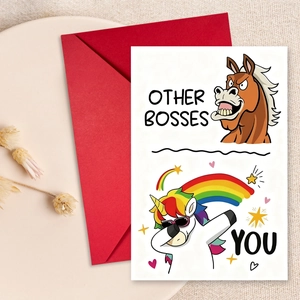 Drôle Carte de Vœux Anniversaire Chef Papier Couché Illustration Humoristique Licorne Arc-en-ciel Carte Comparaison Patrons Avec Enveloppe Rouge