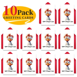 Lot de 10 cartes d'anniversaire poussin humoristiques avec enveloppes rouges et étiquette