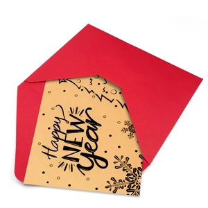 Red envelope and vintage Happy New Year card set with artistic snowflake decorations