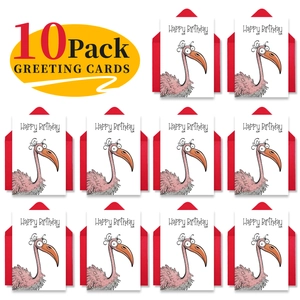 Set of 10 watercolor bird greeting cards with red envelopes for birthday wishes