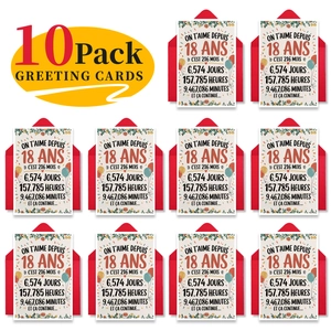 Lot de 10 cartes d'anniversaire vintage 18 ans avec enveloppes rouges et fleurs
