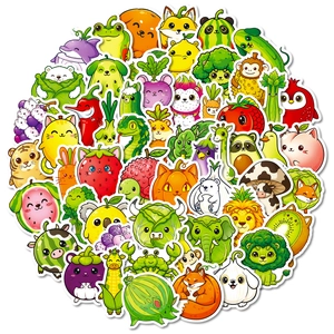 56-pack of cute waterproof cartoon vegetable animal stickers for laptop and luggage decor