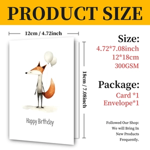 Birthday card set size 12x18cm 300GSM with fox illustration and matching envelope