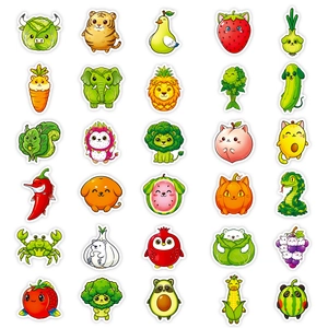 56Pcs cute vegetable animal cartoon graffiti stickers for waterproof suitcase decor
