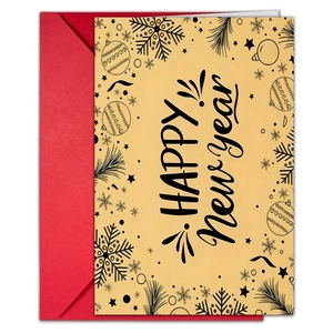 Festive red envelope and cream Happy New Year card set with hand-drawn holiday illustrations