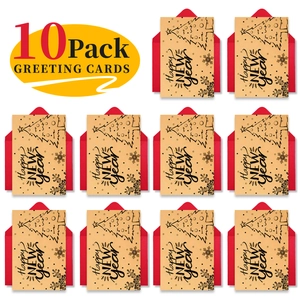 Matrix layout of 10-pack Happy New Year cards with red envelopes and kraft paper