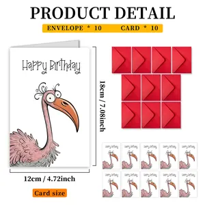 Size chart for 10 watercolor bird birthday cards and red envelopes measuring 12x18cm