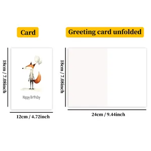 Detailed size chart for happy birthday card showing folded and unfolded dimensions in cm