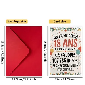 Kit carte de vœux 18 ans vintage avec enveloppe et motif montgolfière 18x12cm