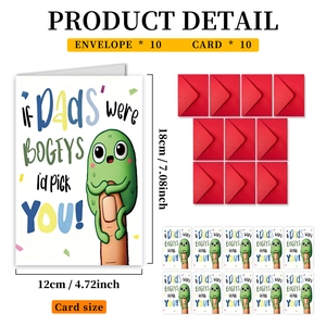 Lot de 10 cartes de fête des pères avec limace verte amusante et enveloppes rouges