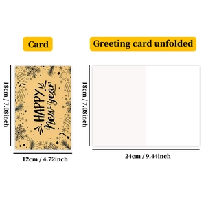 Detail of vintage Christmas greeting card showing folded and unfolded dimensions in cm and inches