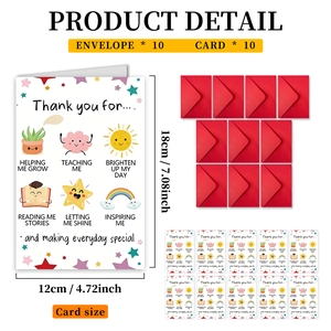Detail showing 10 sets of teacher appreciation cards and envelopes with 12x18cm dimensions