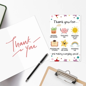 Detailed view of teacher appreciation card set with colorful educational illustrations