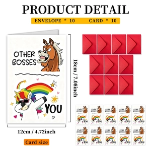 Détail de 10 cartes d'anniversaire licorne amusantes avec 10 enveloppes rouges