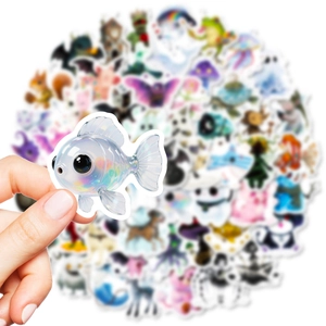 Adesivi olografici a forma di pesce con disegni di cartoni animati e favole