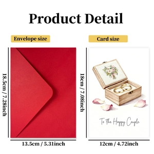 Elegant wedding card with To the Happy Couple illustration and a premium red envelope