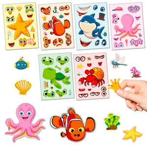DIY ocean animal face-changing sticker set with 6 cartoon sea creature designs for kids