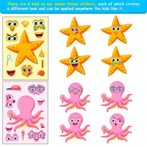 Cartoon ocean creature DIY sticker set featuring sea star and octopus puzzle pieces