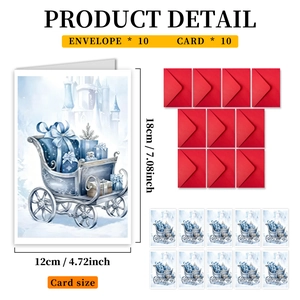 Detail showing 10-piece Christmas card set with red envelopes and winter sleigh design