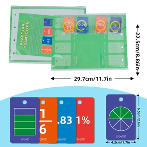 Detailed size specifications for fractional decimal and percentage learning cards set