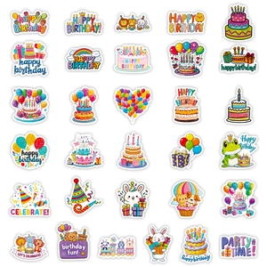 56 pieces of cute cartoon happy birthday stickers with colorful party cake and animal designs