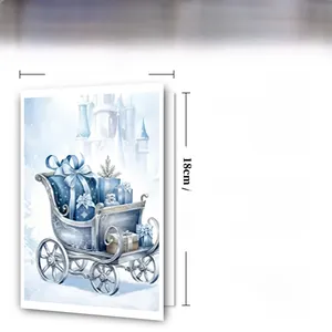 Blue watercolor Christmas card detail with 300GSM paper spec and 12x18cm size info