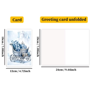 Blue watercolor Christmas greeting card showing folded and unfolded dimensions and sizes