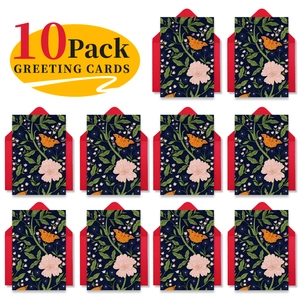 Set of 10 vintage floral greeting cards with butterflies and matching red envelopes