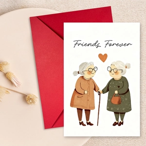 Χειροποίητη Ευχετήρια Κάρτα Friends Forever και Σετ Κόκκινου Φακέλου Κάρτα Δώρου Φιλίας Σχέδιο Καρδιά Κάρτα Μηνυμάτων