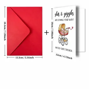 Αστεία ευχετήρια κάρτα με καρότσι, κόκκινο φάκελο και λεπτομέρειες διαστάσεων