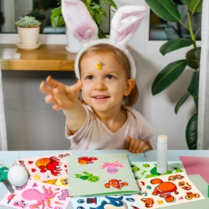 Detailed close-up of colorful ocean creature stickers for children DIY creative art play