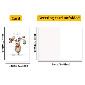 Detailed view of watercolor reindeer Christmas card with specific size measurements