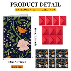 Detailed size chart for vintage floral greeting cards and matching red envelopes