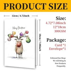 Detailed size specifications for watercolor reindeer Christmas cards and envelopes