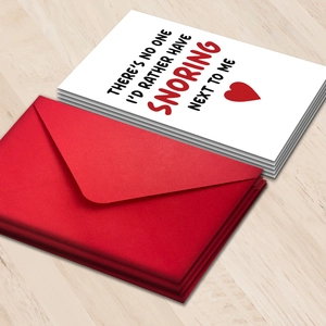 Funny engagement card set with red envelopes and snoring quote for partners