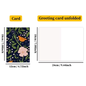 Floral greeting card dimensions detail: 12x18cm folded and 24x18cm unfolded layout