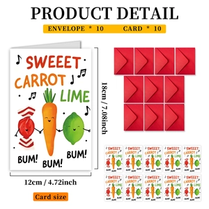 Set of 10 cartoon vegetable cards with envelopes, 12x18cm large birthday greeting set