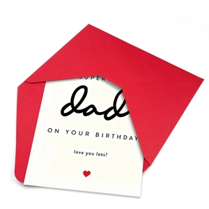 Minimalist Happy Birthday Dad card with red envelope and heart detail for father's gift