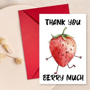 Creative Fruit Cartoon Thank You Greeting Card Red Envelope Strawberry Pineapple Watermelon Design Message Card Gift