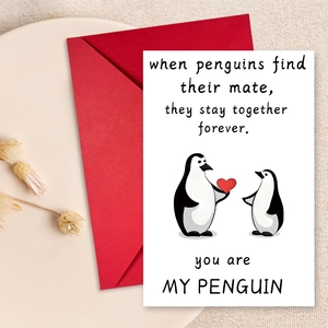 Cartoon Animal Penguin Hedgehog Giraffe Illustration Valentine's Day Greeting Card With Red Envelope For Anniversary Romantic Gift