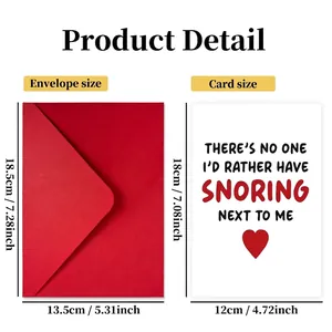 Romantic engagement card and red envelope set with snoring quote and heart design