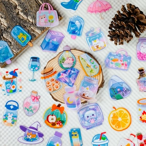 Kawaii Cartoon PET Transparent Stickers Japanese Fresh Waterproof Decorative Decals For Scrapbooking Notebook DIY Journaling