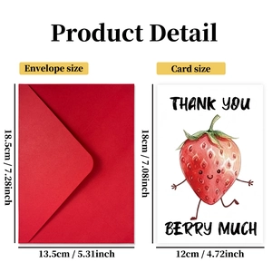 Large thank you greeting card with strawberry illustration and elegant red envelope