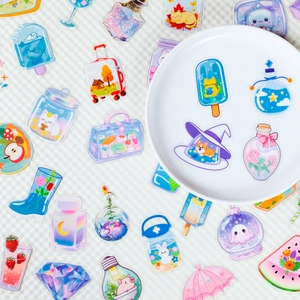56 pieces of cute transparent PET stickers with colorful cartoon animal designs
