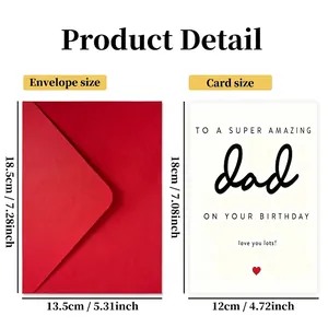 Father's Day greeting card set with red envelope and detailed size measurements in inches