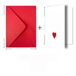 Detailed size specifications for red engagement envelopes and printed greeting card sets