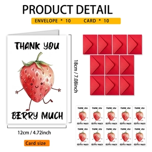 Detail of strawberry greeting cards with Thank You Berry Much text and red envelopes