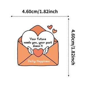 Detail view of 4.6cm orange cartoon envelope sticker with motivational quote