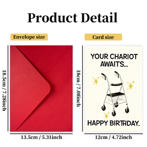 Tarjeta de cumpleaños divertida con andador y sobre rojo para regalos de ancianos