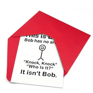 Funny Bob stick figure humor greeting card set with premium red envelope for gifting